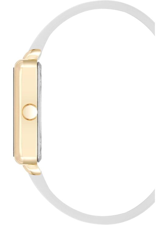 Nine West Women\'s White Gold Analog Quartz Solid Faux Leather Strap Square Watch